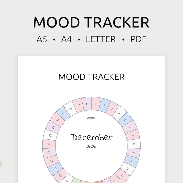 Mood Tracker Printable | Monthly Mood Tracker | Circular Mood Chart | Mood Planner | Mood Wheel | A5, A4 & Letter | PDF | Instant Download