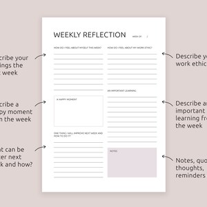 Weekly Reflection Sheet Weekly Review Weekly Journal | Etsy