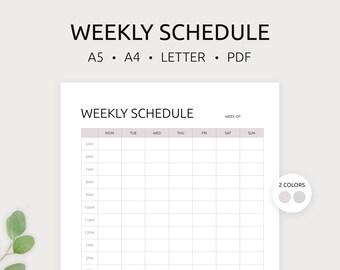 Weekly Schedule Printable | Weekly Timetable | Weekly Organizer | Weekly Planner | Weekly Inserts | A5, A4 & Letter | PDF | Instant Download