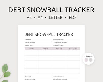 Debt Snowball Tracker Printable | Debt Payment Tracker | Debt Payoff Tracker | Debt Tracker | A4, A5, Letter | PDF | Instant Download