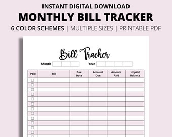 Monthly Bill Payment Tracker Printable PDF