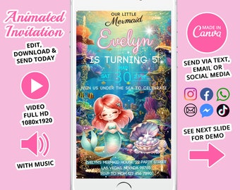 Mermaid Birthday Party Video Invitation with Music