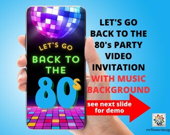 Let's Go Back to the 80s Party Invitation: 1980s-themed birthday invite with animated neon with 80s music background. Easy to personalize.