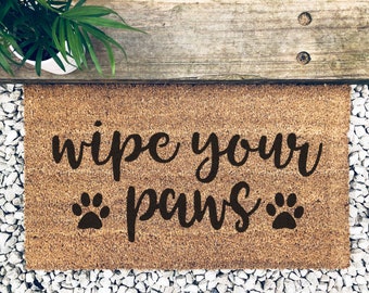 Cat Lover Welcome Door Mat With Paw Prints Doormat Etsy