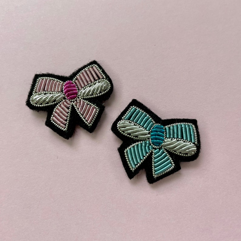 Embroidered Mini Bow Sew-On Patch Colourful Goldwork Embroidered Patch Cute Little Bow Accessory