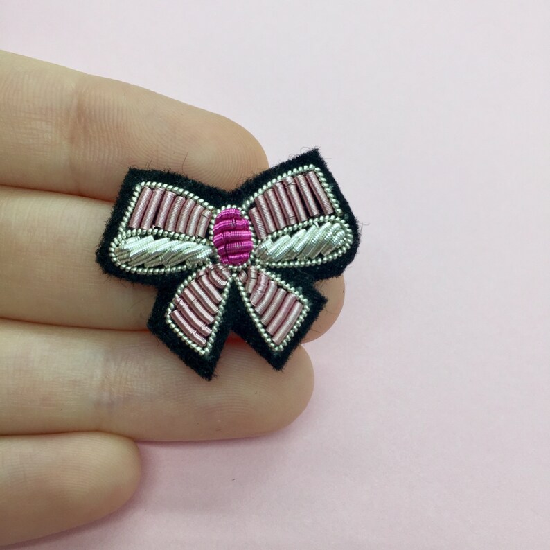 Embroidered Mini Bow Sew-On Patch Colourful Goldwork Embroidered Patch Cute Little Bow Accessory