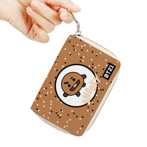 BT21 SHOOKY - Tarjetero con cremallera tipo billetera Suga