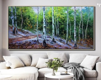 キャンバスに描かれたオリジナル風景画、抽象的な風景油絵、リビング