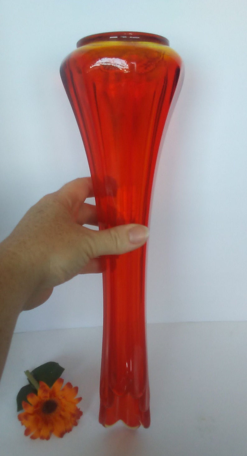 Vintage Swung Glass Stretch Vase Viking Orange Amberina Large Etsy