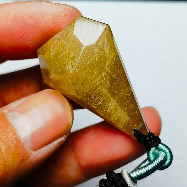 Natural  Clear Crystal Quartz Gold Rutilated Pendant 1.26 inch Energy Healing Reiki Spiritual#20240322