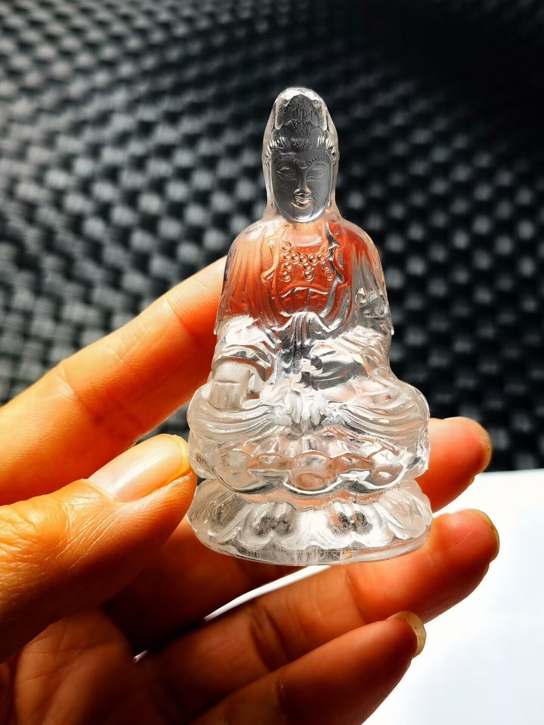 Sculpture Asiatique Guanyin En Quartz Clair – Chine – Décoration