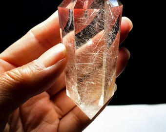 Natural Water Clear Rutilated Crystal Quartz  6 Sided Vogel Point Wand 3.22 inch Healing Reiki Energy Spiritual #20260325