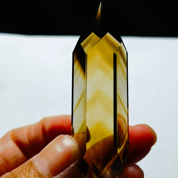 Yellow Smoky Citrine Clear Phantom Crystal Quartz 24 Sided Vogel Style Wand Point 2.75 inch Healing Reiki Energy Spiritual#20240309