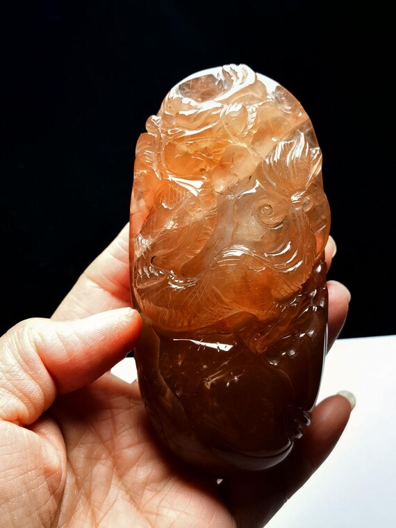 Natural Clear Red Rutilated Crystal Quartz Dragon Realistic Carving Art  in Healing Reiki Energy Spiritual #20241204