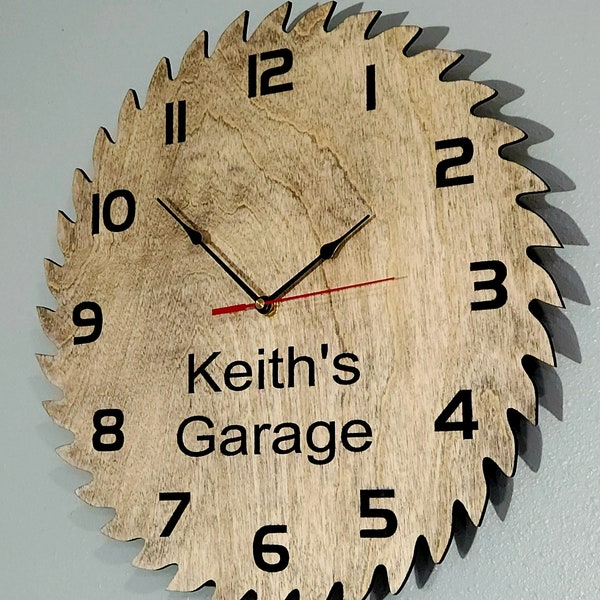 Saw blade Laser Engraved Rustic Clock, Fully customizable text, Gift for Dad, Gift for Him, Workshop, Shed, Garage. Prefect Christmas gift.