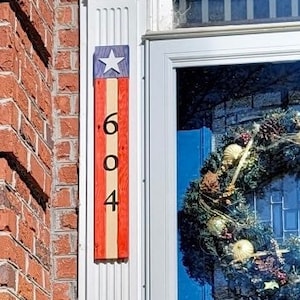 Patriotic House Number Plaque| Country House Number Sign|USA|Red, White, & Blue|Rustic Address Sign|Vertical|New House|