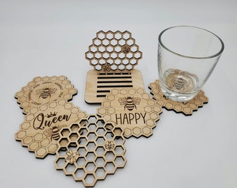 6 Piece Coaster Set Bumble Bee Design, Drink Coaster, French Country Farmhouse Drinkware, Table, Stand, Gift, Honeycomb, Mothers day, Spring