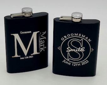 Groomsmen Gift Flask Personalized Engraved Best Man Bridesmaid Bachelor Party Proposal Wedding Favors Matte Black