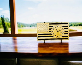 American flag desk clock with stand, perfect for any table top!