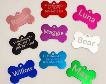 Custom Engraved Pet Tags for Dogs and Cats, Pet ID, Dog name, Cat name, Dog bone, Pet identification, Double Sided