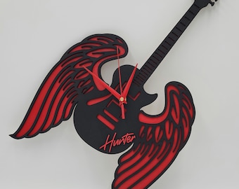 Guitar wall art, Guitar Clock, Man cave, Music wall art, Music decor.