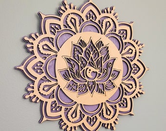 Mandala Wall Hanging Unique Farmhouse French Country Yoga room decor Positive inspirational meditation Lotus Flower Wall Art, Gift for mom