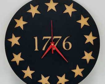 Patriotic Clock, Gift for Him, Wood Flag, Made in the USA, 1776, Stars Clock