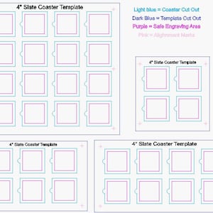 4 inch Slate Coaster Jig, 4 Templates included, Alignment for Engraving Coasters (SVG Template)