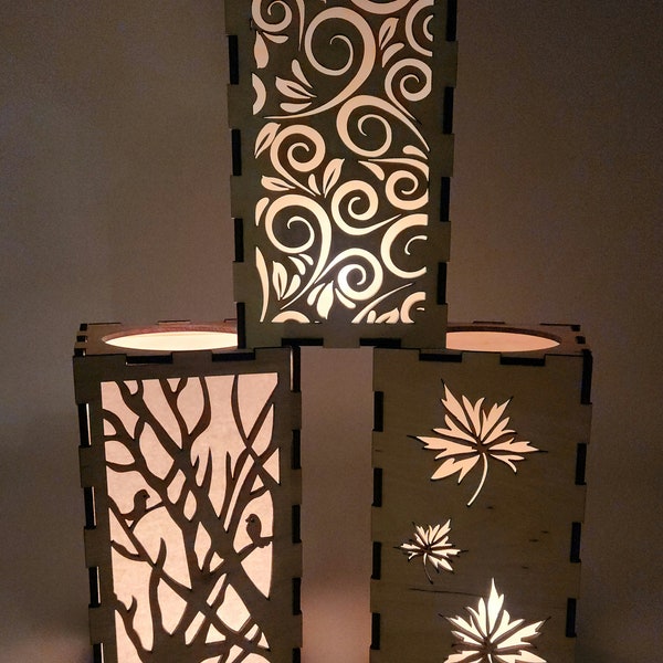 Fall Lantern Night Light Table Candle Holder Wedding Decoration Wooden Lampshade Centerpiece  Laser Cut