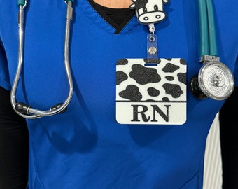 Custom Badge Reel | Cow face | Custom Cow Print | Name Badge | Nurse Life Badge Reel