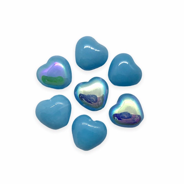 50pc tiny heart beads opaque blue AB Czech glass Valentines [|#2|] zzz yyy iptv