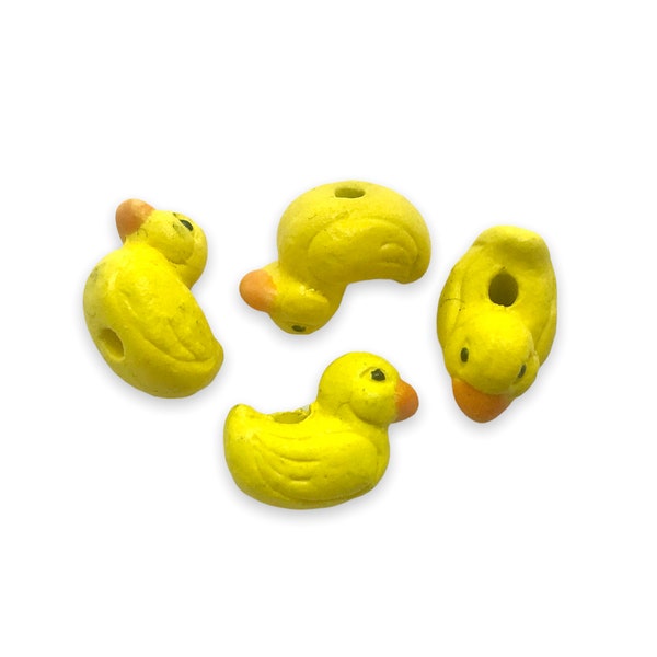 Tiny yellow rubber duck beads 4pc 12x7mm Peruvian ceramic iptv