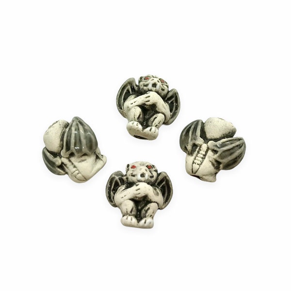 4pc Hand painted ceramic winged gargoyle beads charms vertical drill 14x14mm |#1| zzz yyy iptv