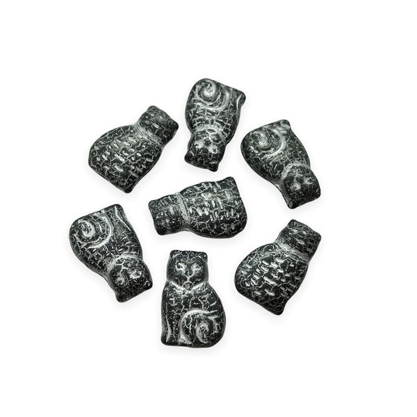 10pc Halloween black cat beads charms jet silver Czech glass 17mm zzz yyy iptv