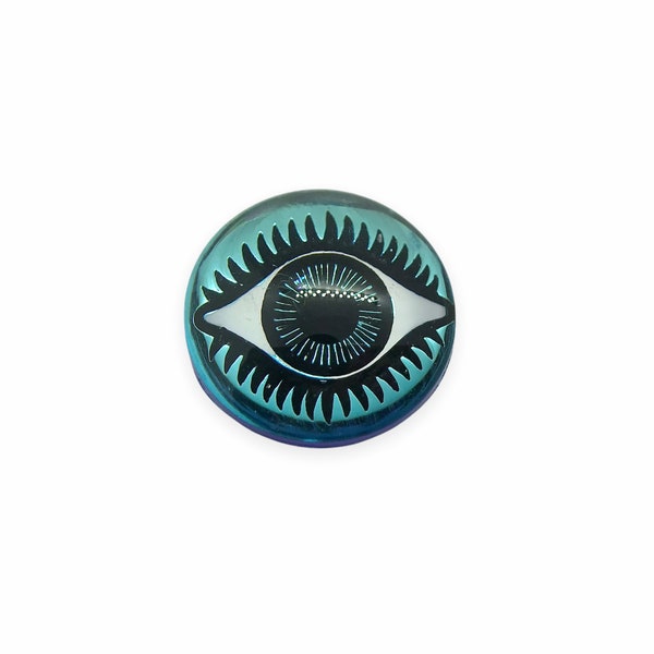 1pc Czech glass round evil eye flatback cabochon stone Bermuda blue 18mm intaglio |#1| zzz yyy iptv