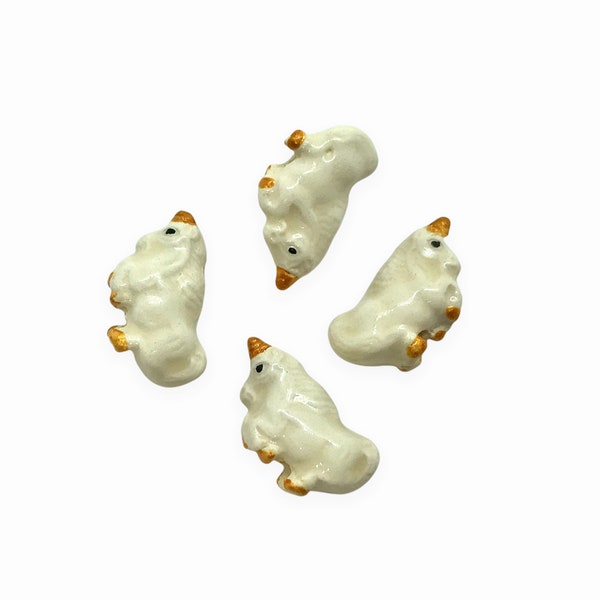 Tiny unicorn beads white gold Peruvian ceramic 4pc 17x9mm iptv
