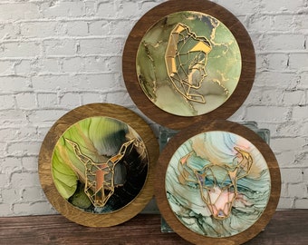 Geometric Zodiacs - Earth Signs - Iridescent Mirror Inset - Stained Glass Inspired - Unique Art - One of a Kind - Hand-Painted Art