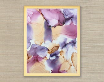 Veil – Original 11x14 Alcohol Ink Art in Gold Frame | Abstract Purple Wall Decor - Dreamy Art