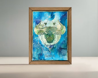Artwork ~ Zodiac - Taurus ~ Ready to Hang - Unique Artwork - Unique Frame - Zodiac Gift - Alcohol Ink - One of A Kind
