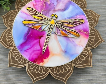 Dragonfly Artwork - Hand Painted Original Art - Ready to Hang - Ripples - Multimedia - Colorful Alcohol Ink Art - "Prismatic Flight"