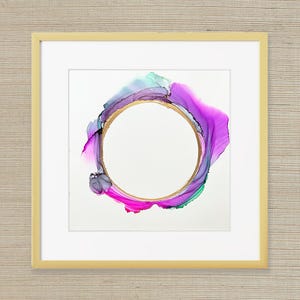 Color Echo – Original Alcohol Ink Abstract Painting | Fuchsia, Purple & Teal Circle Art | 12x12 Modern Wall Decor