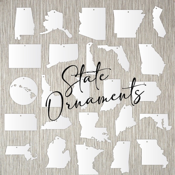 State Ornaments - 1/8" and 1/4" - Acrylic Blank - USA - White State Blank - Black State Blank - Clear State Blank