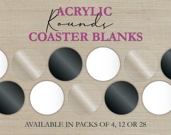 Round Acrylic Coaster Blanks for Fluid Art | 3.7" Diameter | 1/4" or 1/8" | White, Black, or Clear | Ready for Resin, Ink & Paint