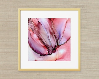 Wild Bloom – Original Alcohol Ink Abstract Painting | Red, Rose & Gold Floral-Inspired Art | 12x12 Modern Wall Decor