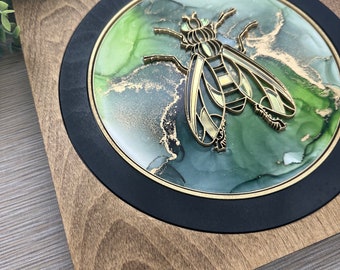 Unique Insect Art - Fly Artwork - Spider Artwork - Iridescent Mirror Inset - Stained Glass Inspired - Unique Bug Art - "Flytrap"