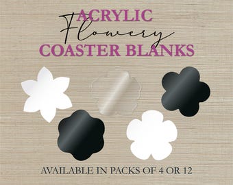 Flower Acrylic Coaster Blanks for Resin, Paint or Alcohol Ink | 1/4" or 1/8" | White, Black, Clear | Fluid Art Craft Shapes