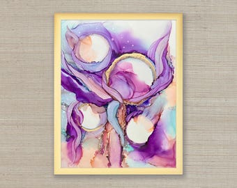 Bewilderment – Original 11x14 Alcohol Ink Art in Gold Frame | Abstract Purple Wall Decor - Portals - Dreamy Art