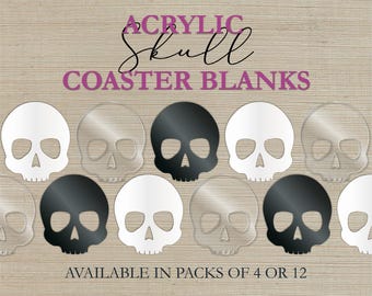 Skull Acrylic Coaster Blanks for Fluid Art | 1/4" or 1/8" | White, Black, or Clear | Paint, Resin & Alcohol Ink Ready