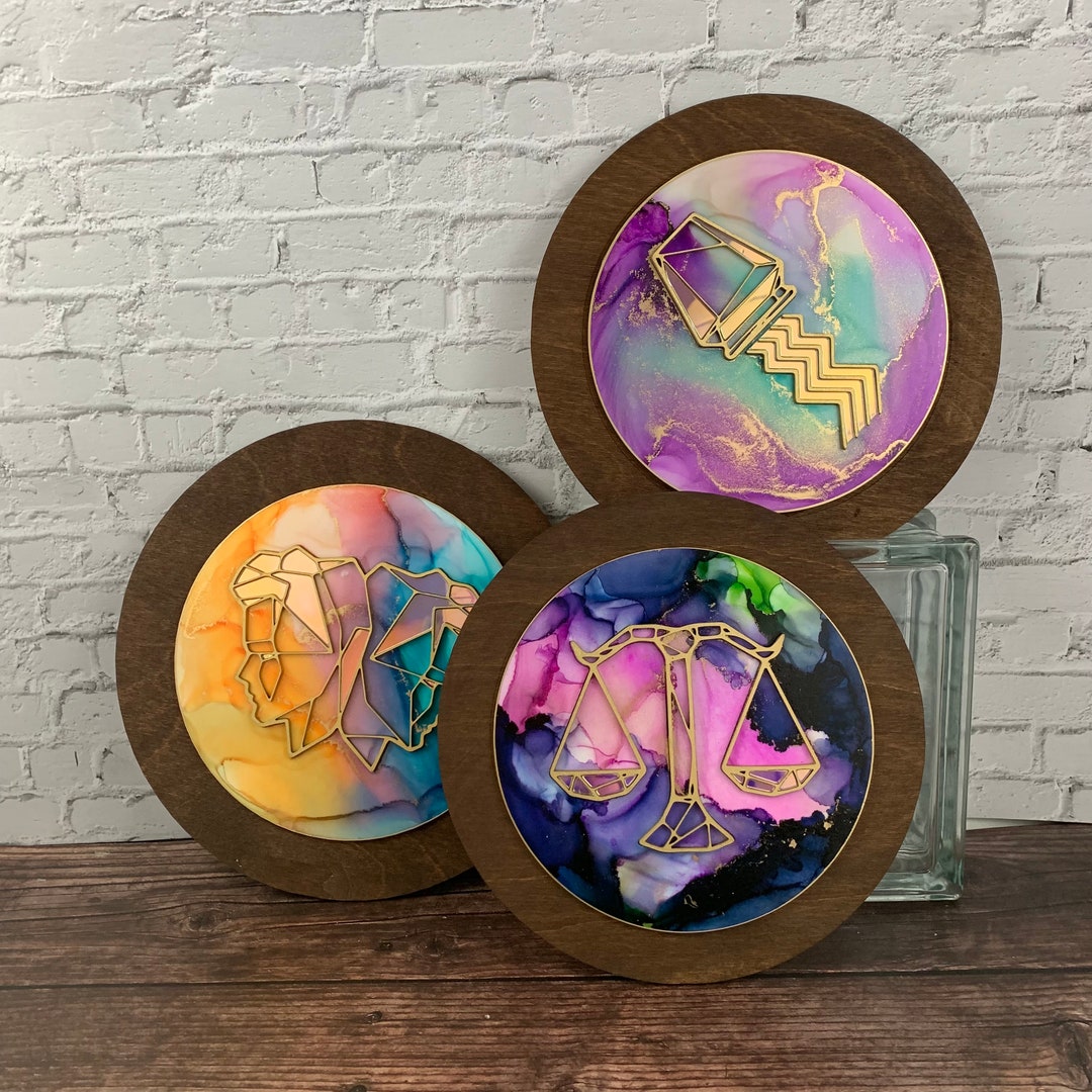 Geometric Zodiacs Air Signs Iridescent Mirror Inset Etsy