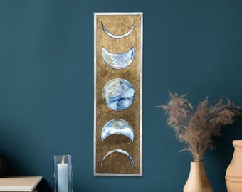 Large Moon Phases~ Unique Art - One of a Kind - Hand-Painted Art - Bohemian Art - Boho Art - Happy Art - Astrology Art